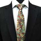 Burgundy Green Animal Print Floral Tie