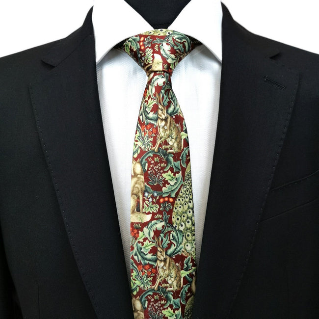 Burgundy Green Animal Print Floral Tie