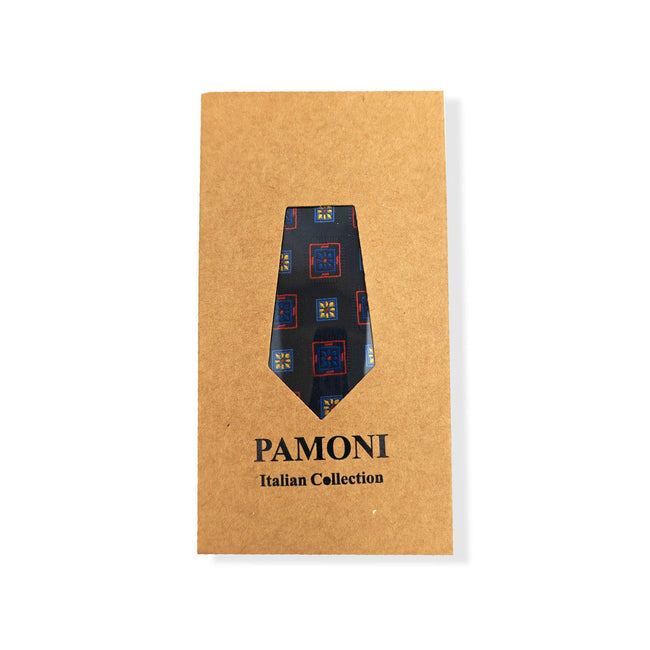 Navy Red & Yellow Squares Geometric Tie Set