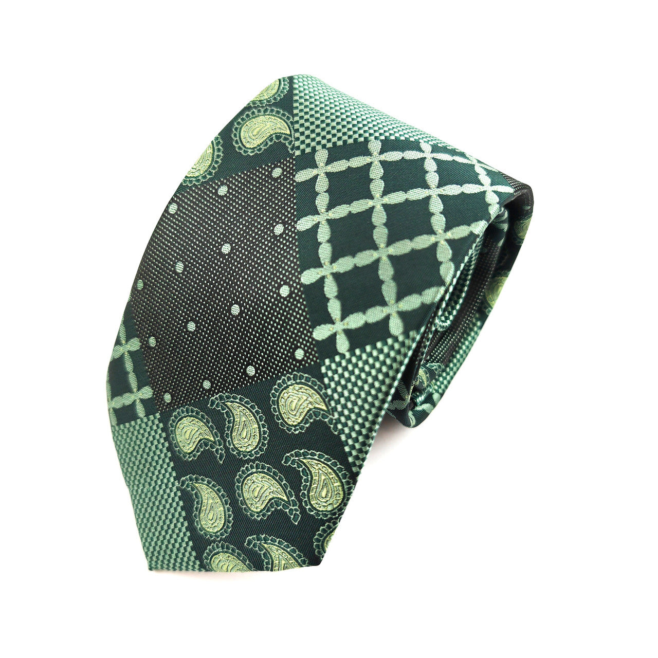 Green Paisley Check Tie & Pocket Square Set