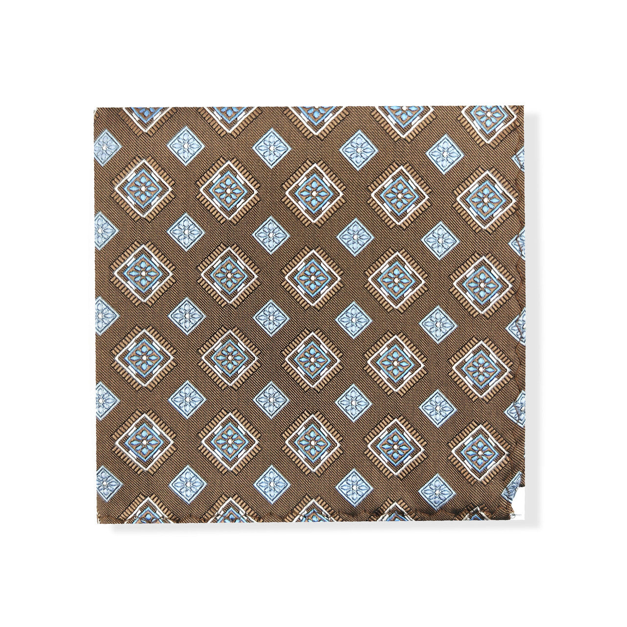 Brown Blue Square Geometric Tie & Pocket Square Set