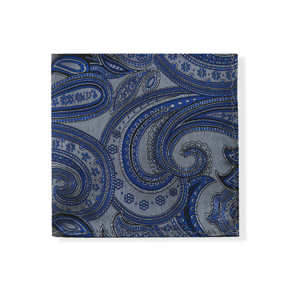 Grey Blue Paisley Tie & Pocket Square Set