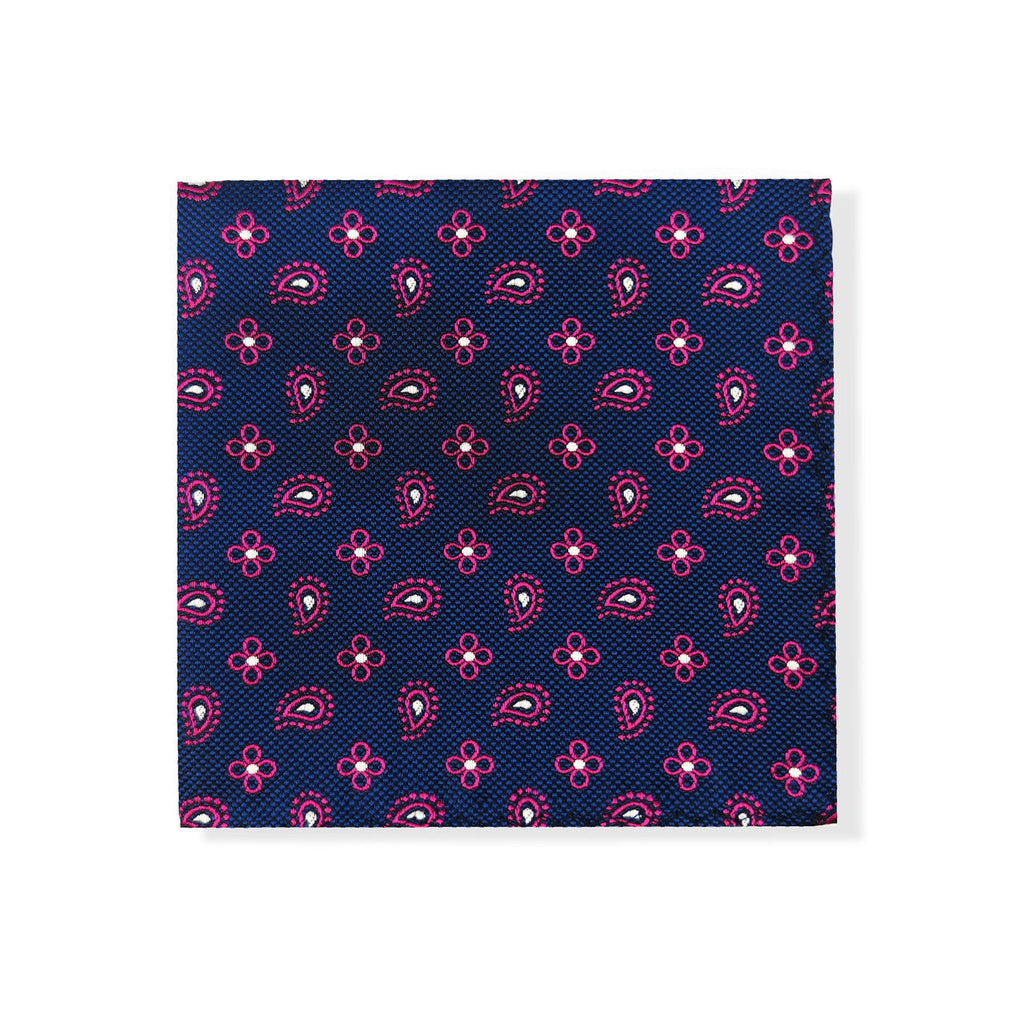Navy Magenta Geometric Tie & Pocket Square Set