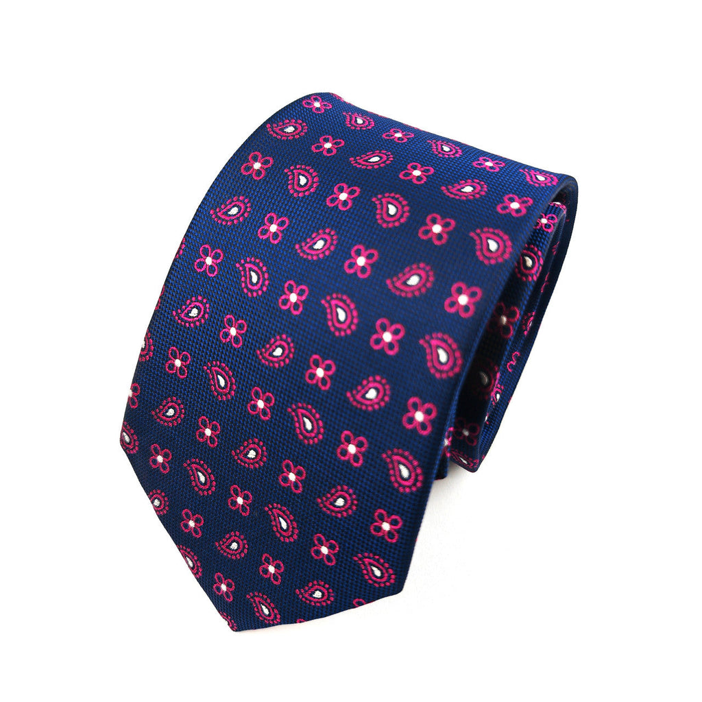 Navy Magenta Geometric Tie & Pocket Square Set