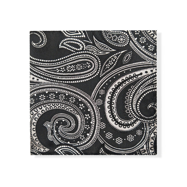 Black Silver Paisley Tie & Pocket Square Set