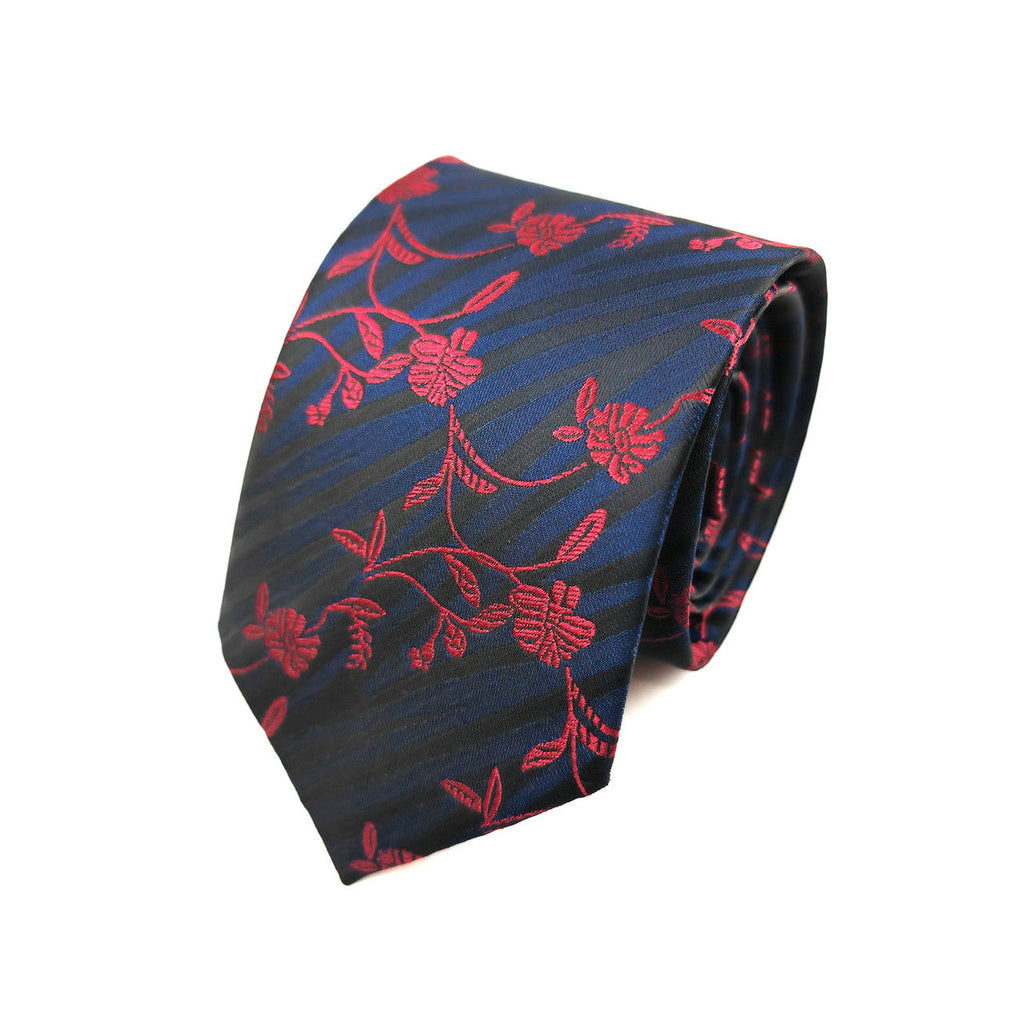 Navy Burgundy Floral Tie & Pocket Square Set