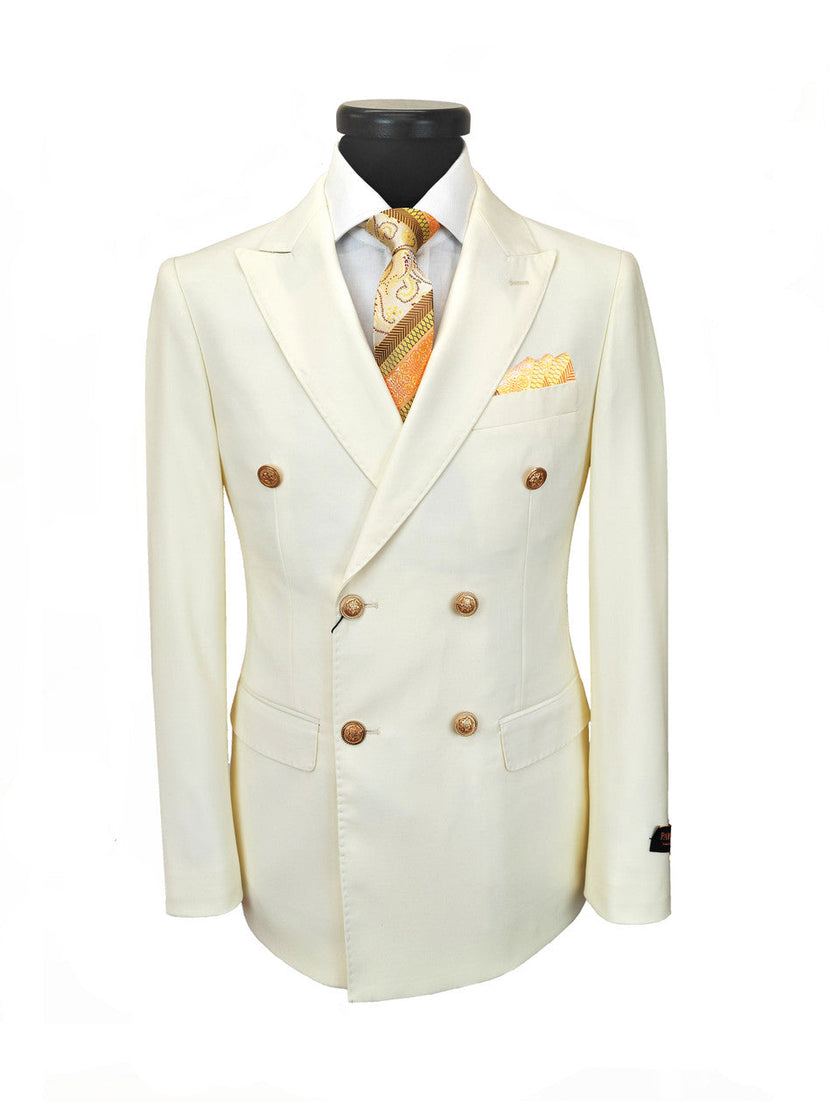 Ivory Double Breasted Suit with Gold Button