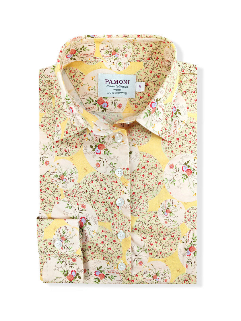 Yellow Red Floral Print Shirt