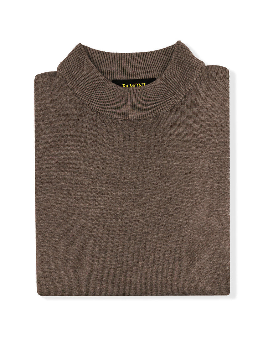 Brown High Neck Slim Fit Jumper