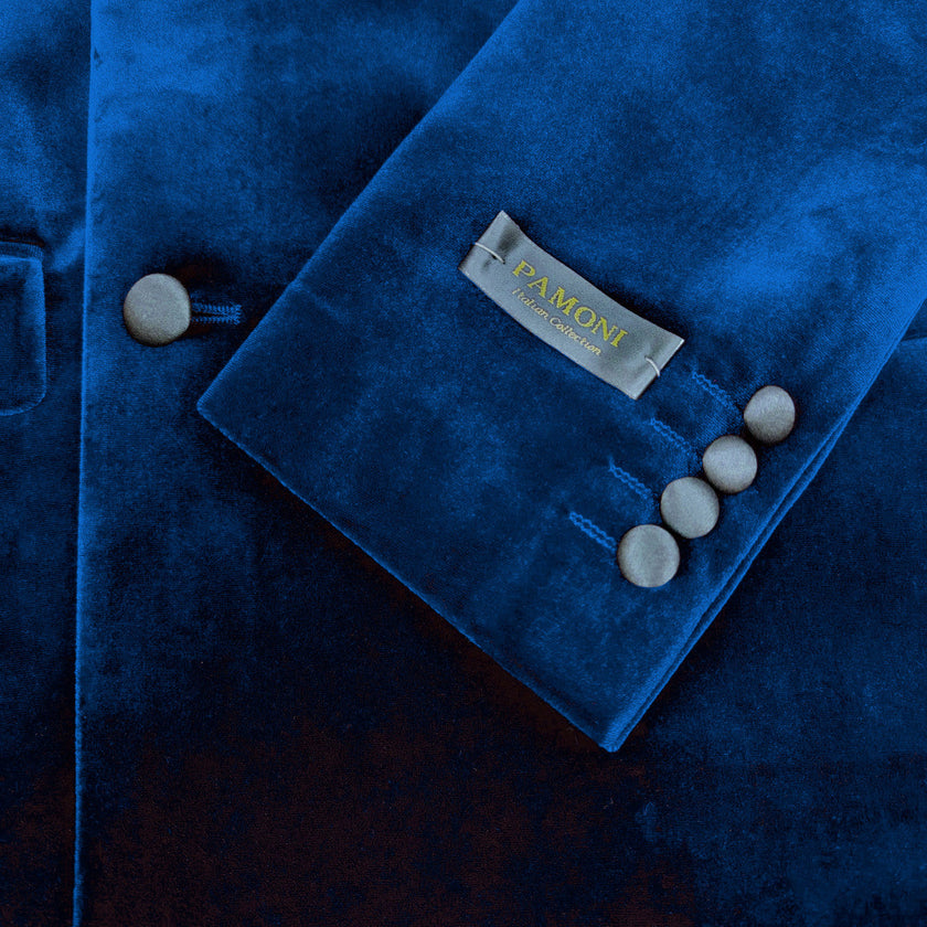 Royal Blue Double Breasted Velvet Tuxedo Blazer