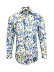 Men's Slim Fit Blue & White Nature Print Shirt