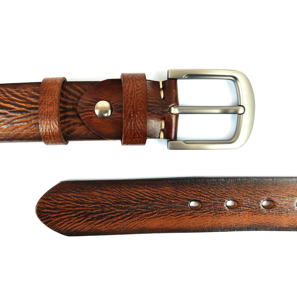 Classic Brown Genuine Leather Belt with Antique Buckle