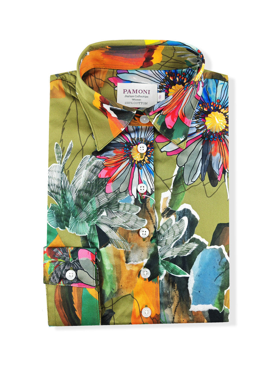 Camisa entallada con estampado floral vibrante para mujer