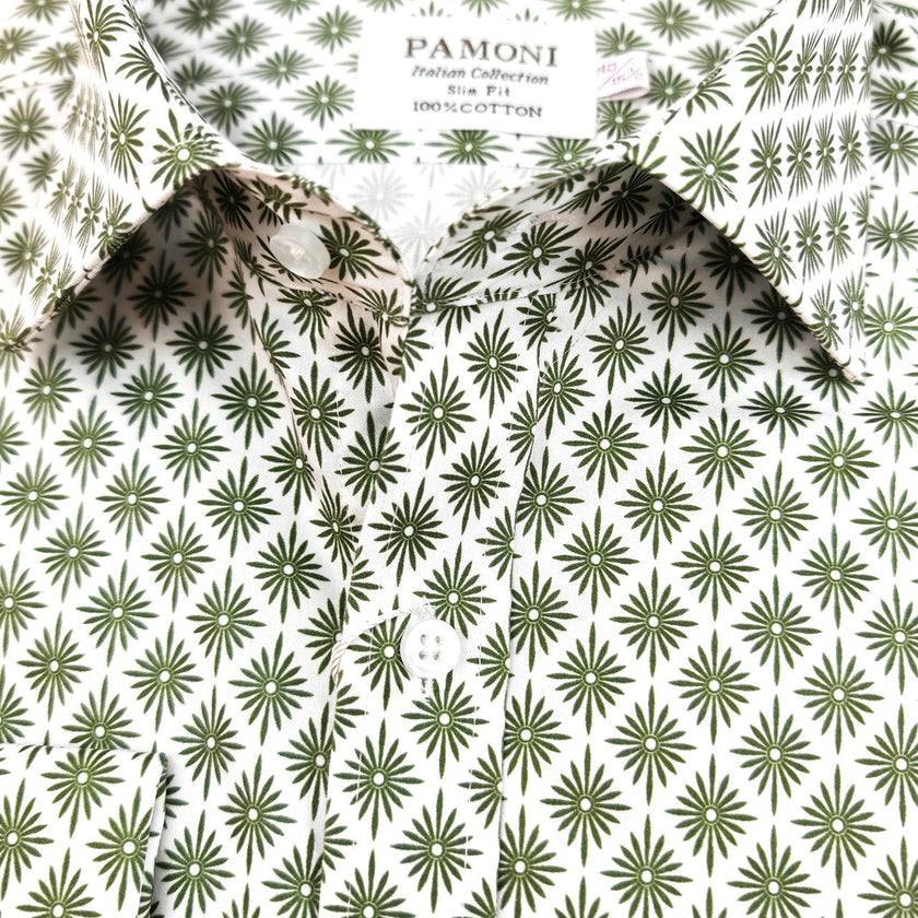 Green Palm Print Slim Fit Shirt