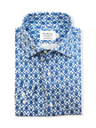 Men’s Blue Floral Tile Print Slim Fit Cotton Shirt