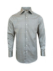 Men’s Beige & Navy Geometric Print Slim Fit Shirt – Double Cuffs, 100% Cotton