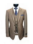 Men’s Slim Fit 3-Piece Wool-Blend Suit – Light Brown