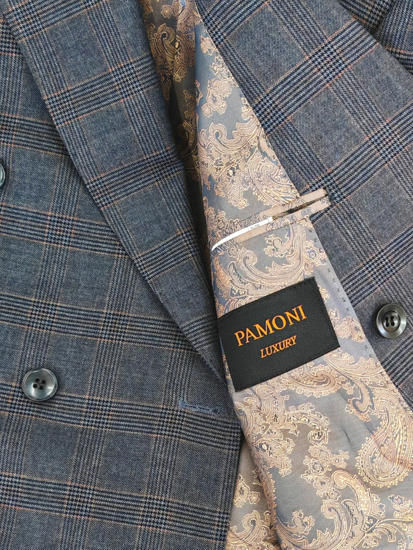Charcoal Blue Glen Check Double-Breasted Suit