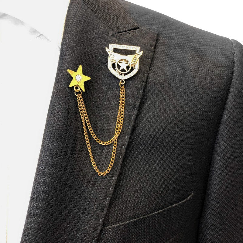 Winged Heraldic Emblem Chain Lapel Pin