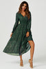 Gold Stripe Foil Long Sleeve Maxi Dress In Green