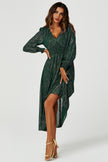 Gold Stripe Foil Long Sleeve Maxi Dress In Green