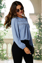 Lace Detail long sleeve Blouse Top In Blue