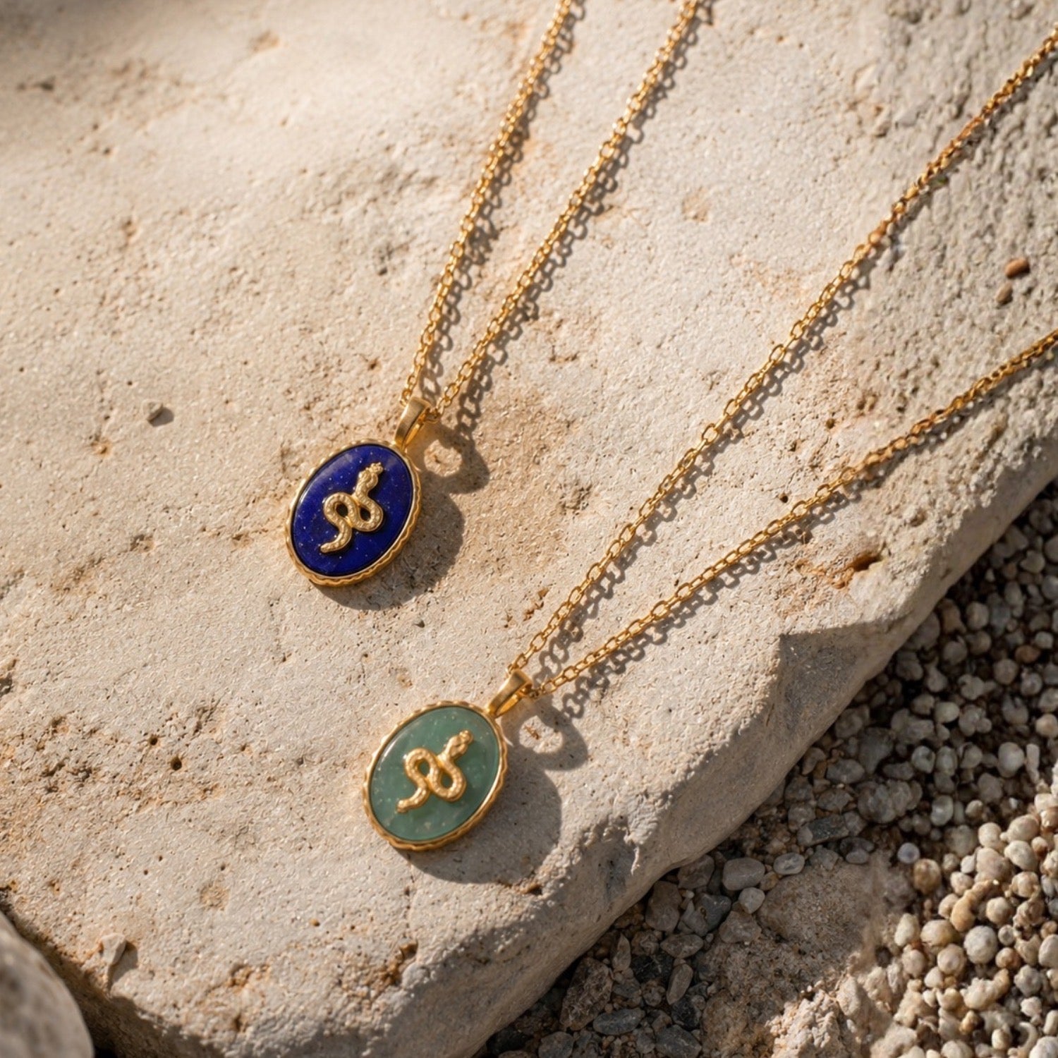 Medusa Gemstone and Snake Motif Pendant: Lapis
