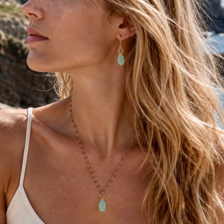 Persephone Double Gemstone Beaded Chain Necklace Pariba Onyx & Smoky Quartz
