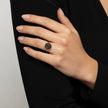 Dance of Stamens Medium Ring, Gold Plate Hollow Bezel with Black Spinel