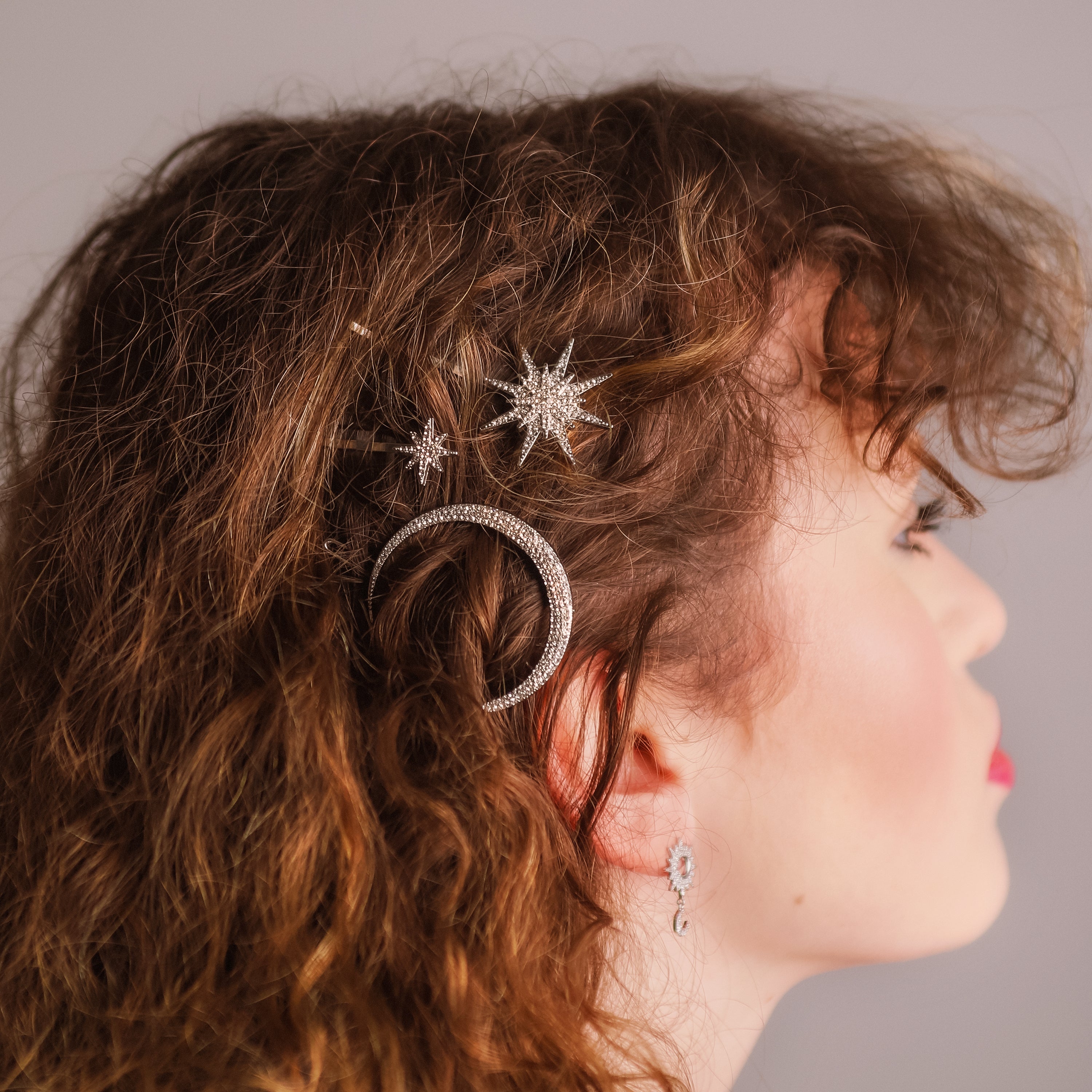 Juno Luna y Estrellas Juego de Pinzas para el Pelo | Plata