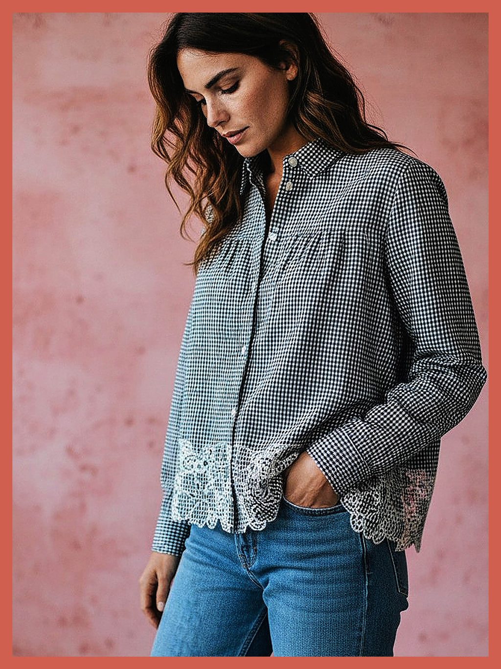 Koren Embroidered Blouse In Black Gingham