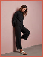 Sirena Embroidered Cutwork Trouser - Black