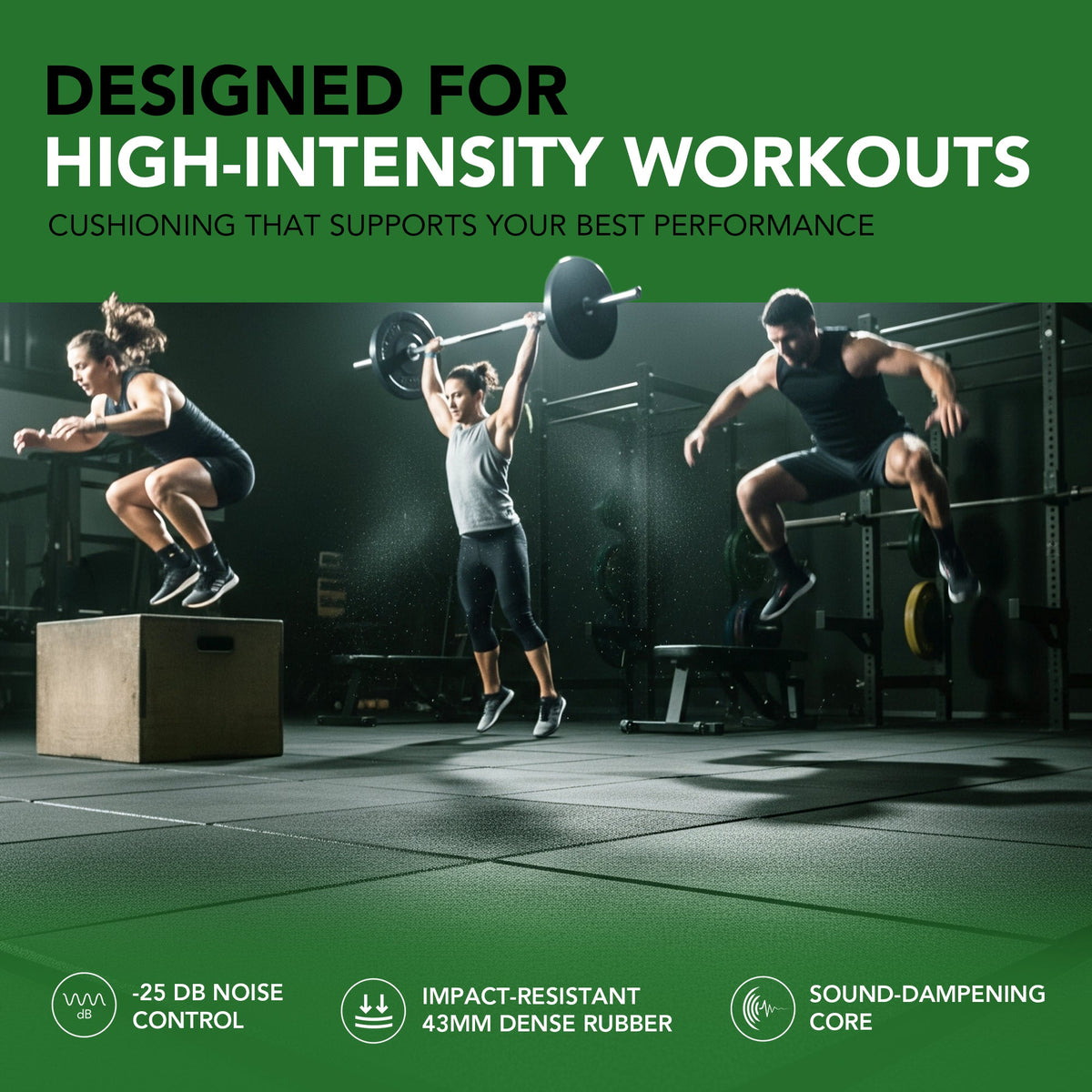 43mm PRO Anti-Shock Rubber Gym Flooring Tile
