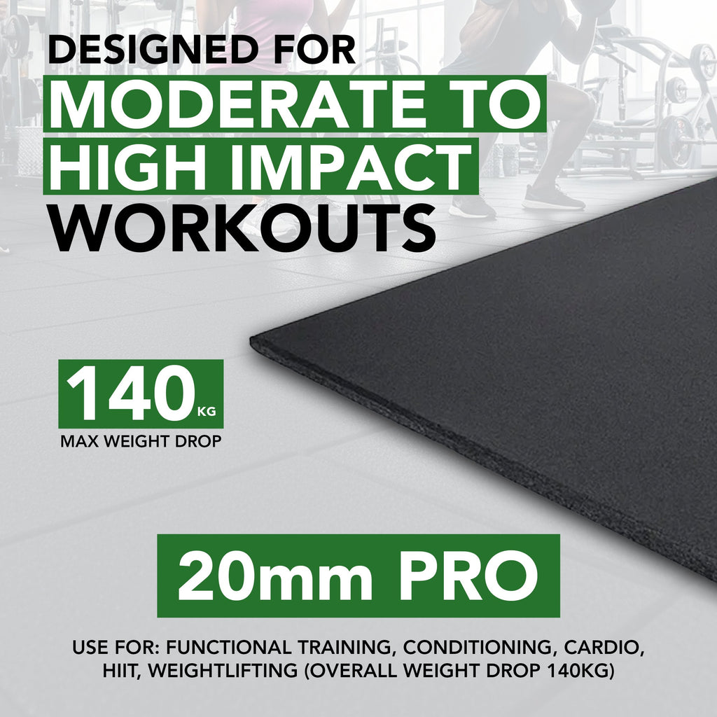 20mm PRO Rubber Gym Flooring Tiles – Smooth Top Surface - UK's Top Rated