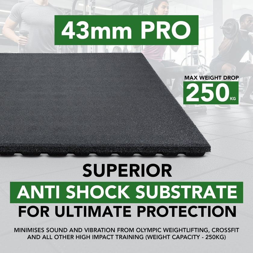 43mm PRO Anti-Shock Rubber Gym Flooring Tile