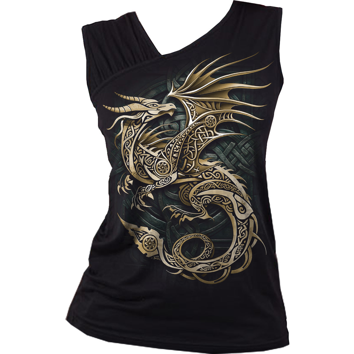 DRAGÓN CELTA - Chaleco asimétrico con hombro fruncido negro