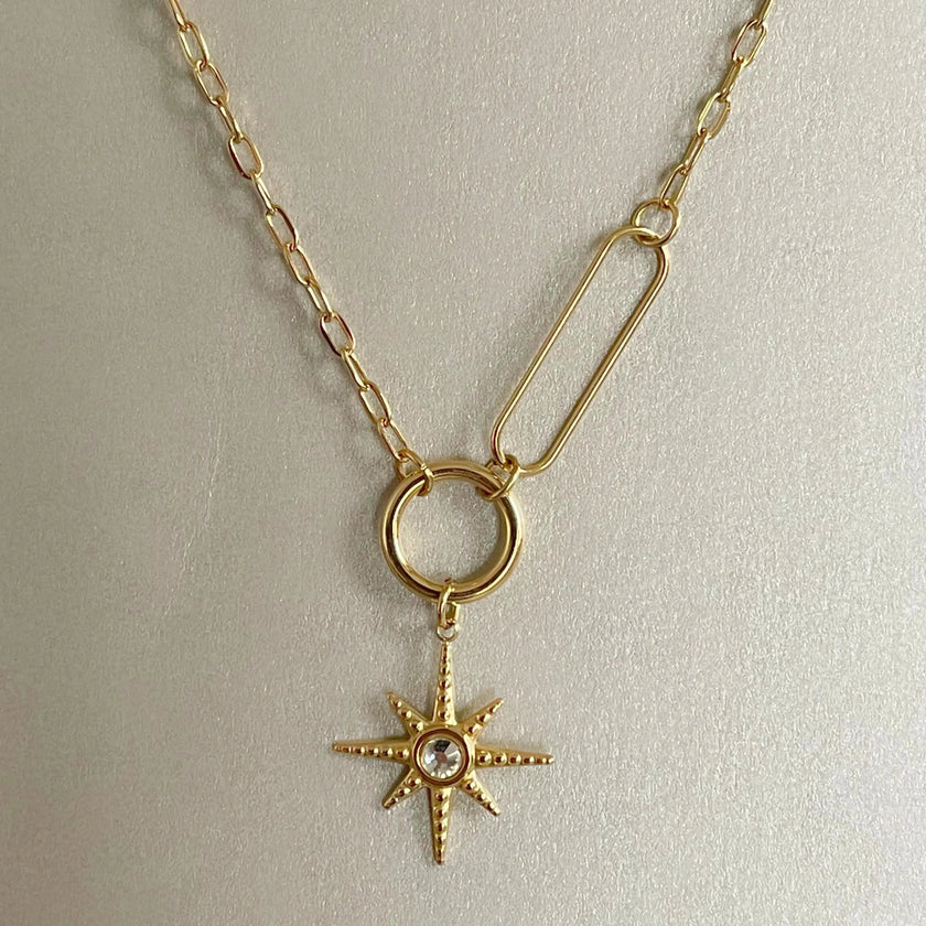 Sahara Luxe 18k Gold Plated Double Layer Sunburst Pendant Necklace