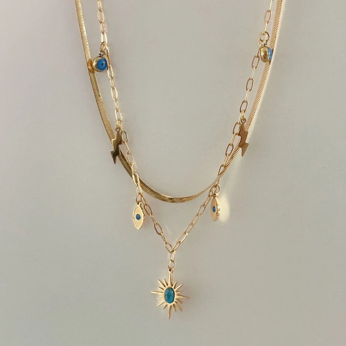 Cleopatra 18k Gold Plated Double Layered Charm Necklace