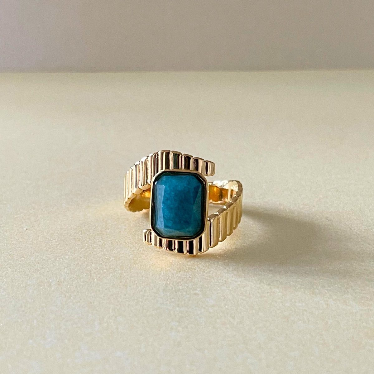 Riva Luxe 18k Gold Plated Apatite Stone Deco Ring