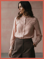 Lavinia Pretty Lace Trim Blouse - Rose