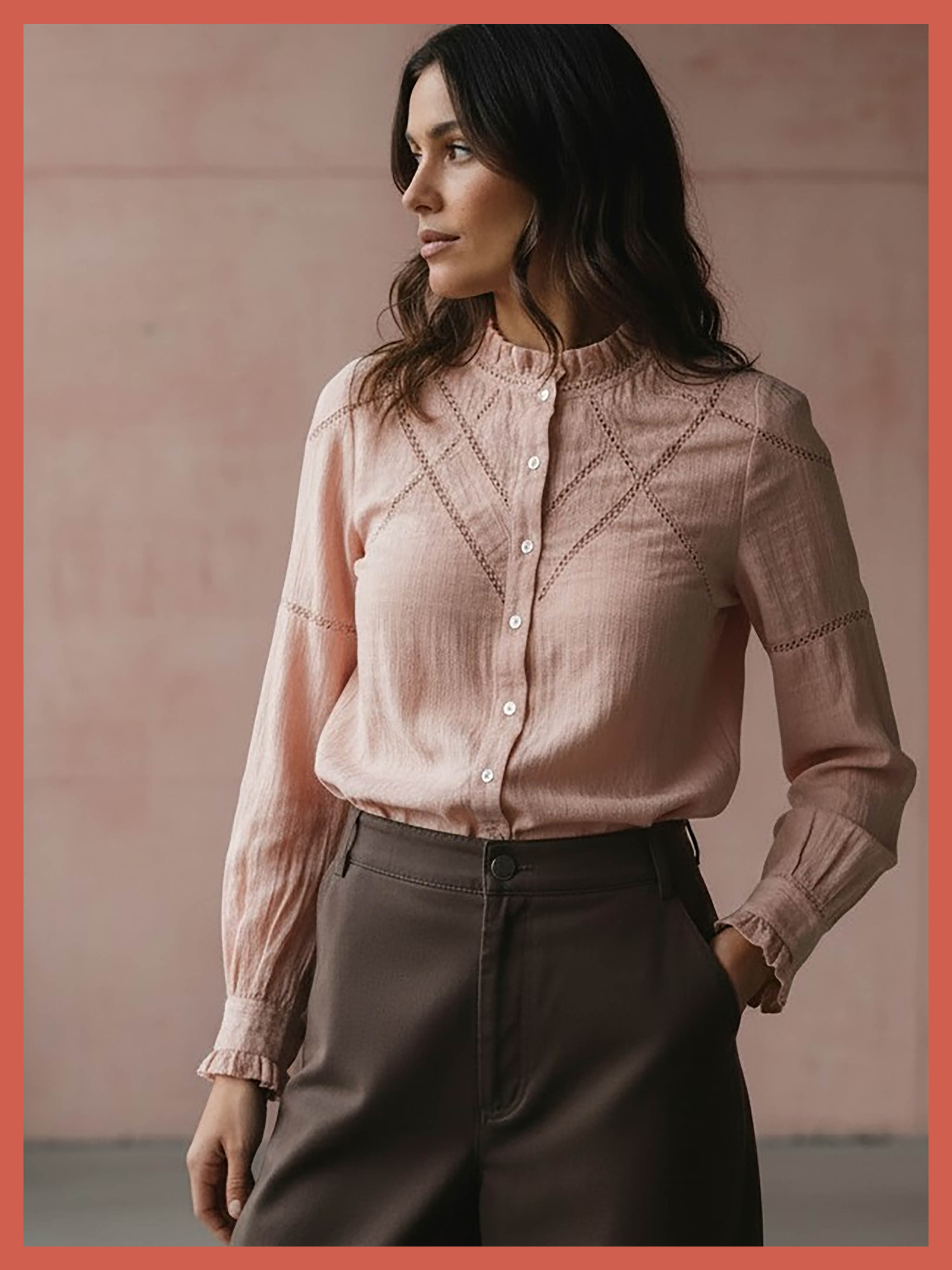 Lavinia Pretty Lace Trim Blouse - Rose