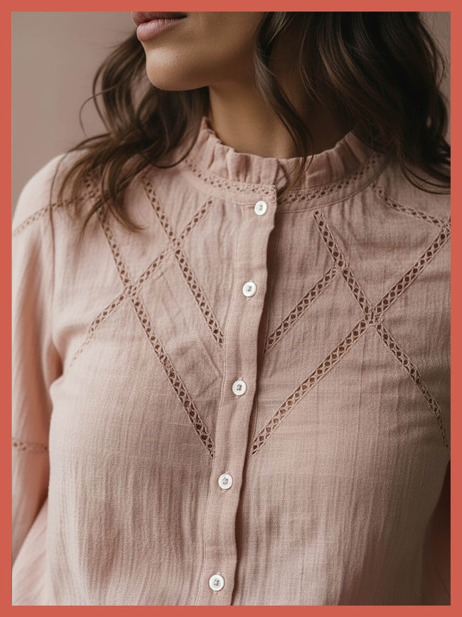 Lavinia Pretty Lace Trim Blouse - Rose