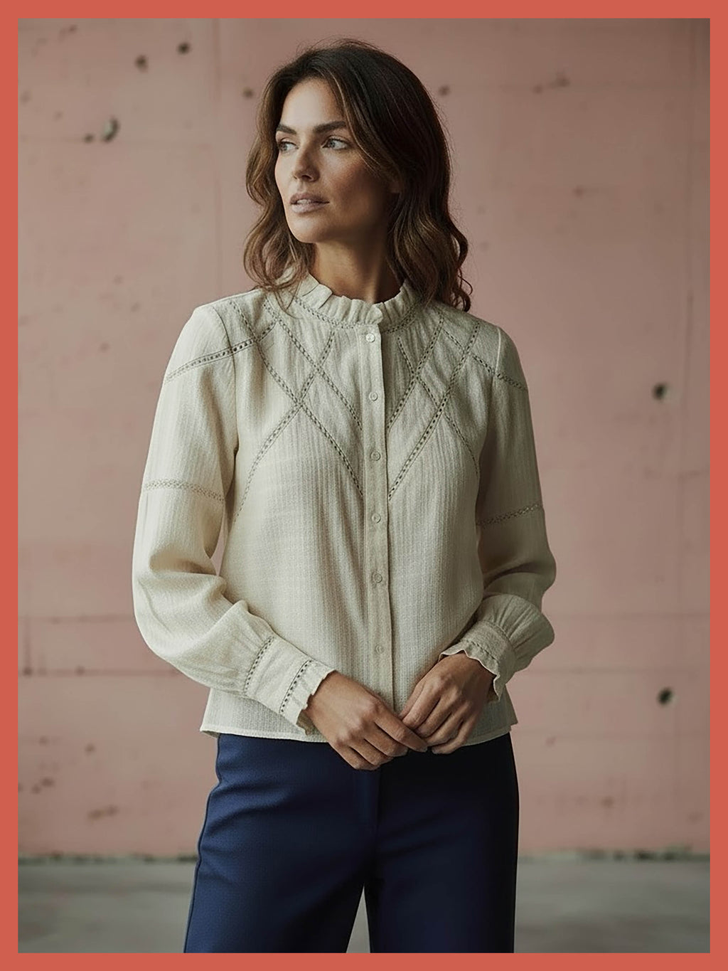 Lavinia Pretty Lace Trim Blouse - Ecru