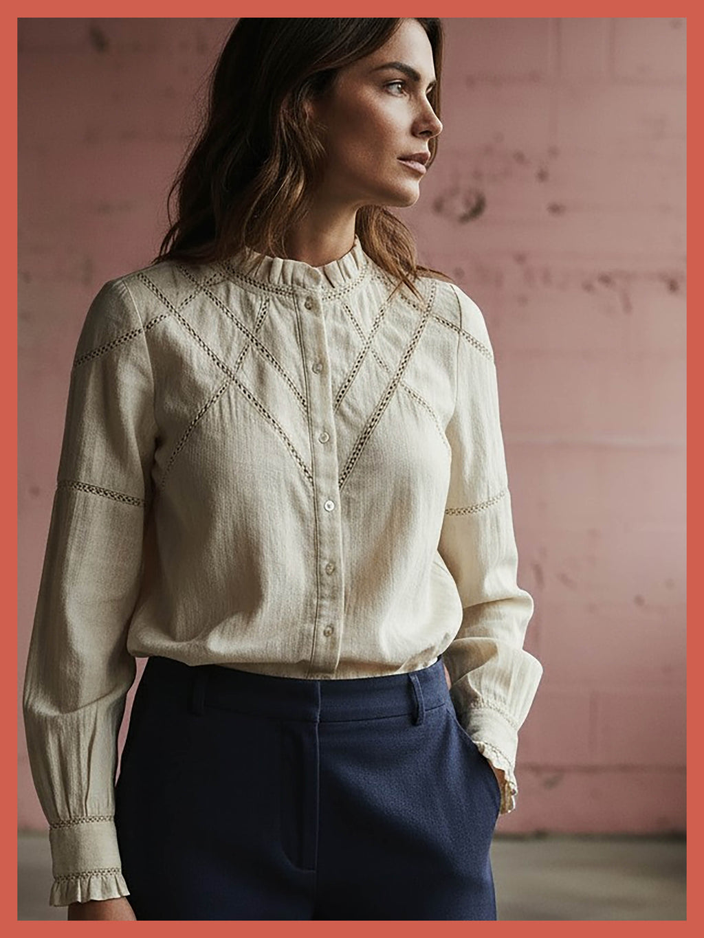 Lavinia Pretty Lace Trim Blouse - Ecru