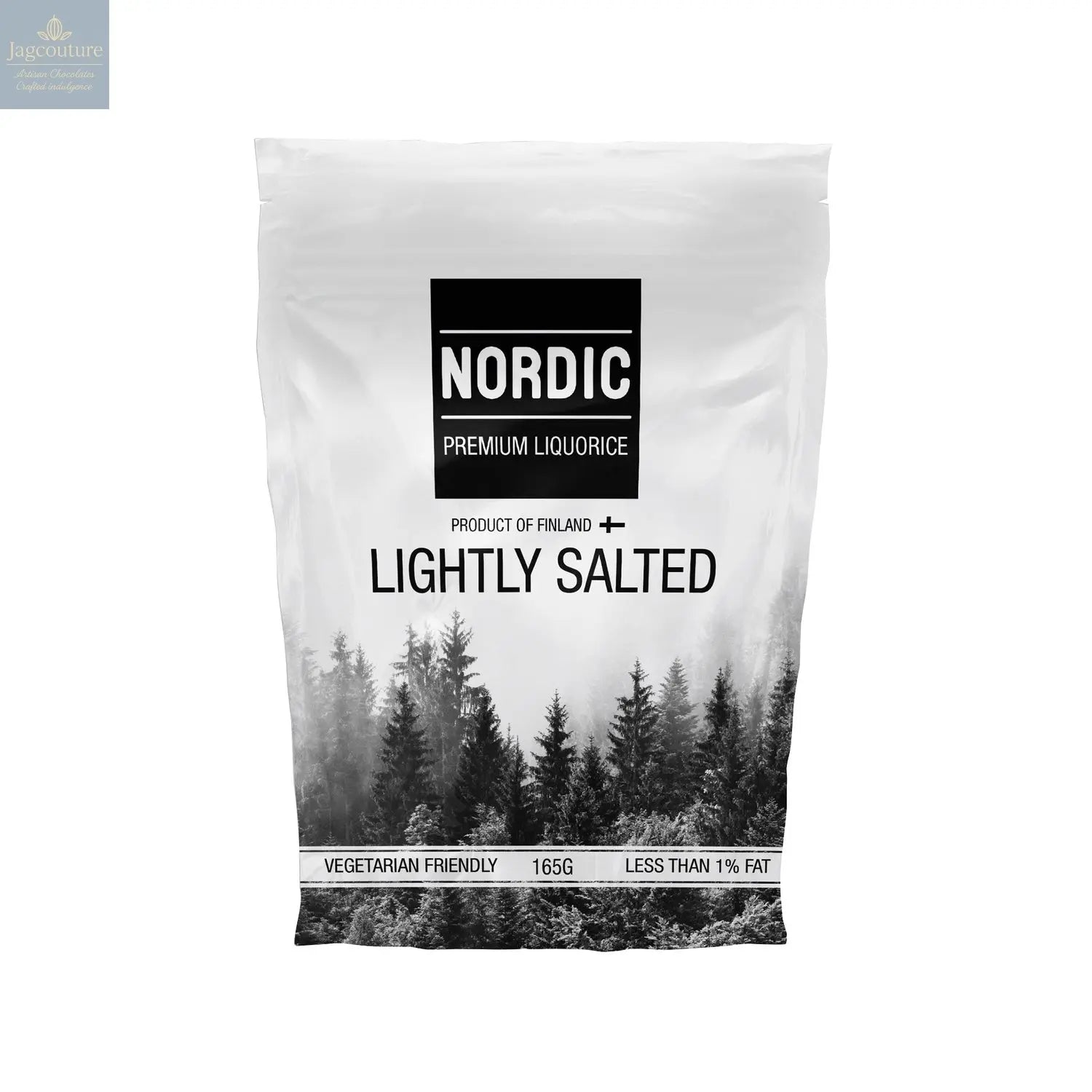 Lightly salted soft eating premium liquorice in sachet bag - vegetarian friendly
