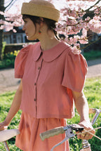 Frances Linen Cropped Blouse  - Berry -size S/M on pre-order for end of September delivery