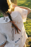 Eat Together Embroidered Frances Linen Blouse - White  x Sshepaints - Made to Order