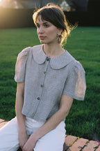 Frances Linen Cropped Blouse  - Fawn Gingham