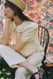Frances Linen Cropped Blouse with Embroidered Trims - Natural - Pre order for End of September Delivery