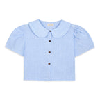 Frances Linen Cropped Blouse  - Sky Blue Stripe